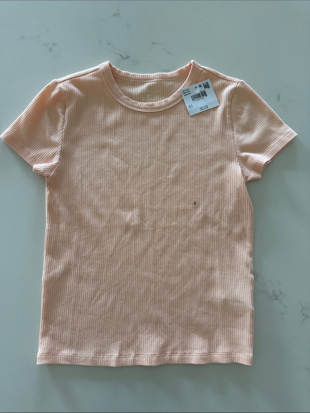 American Eagle Women’s Peach Ribbed Short Sleeve Tee
